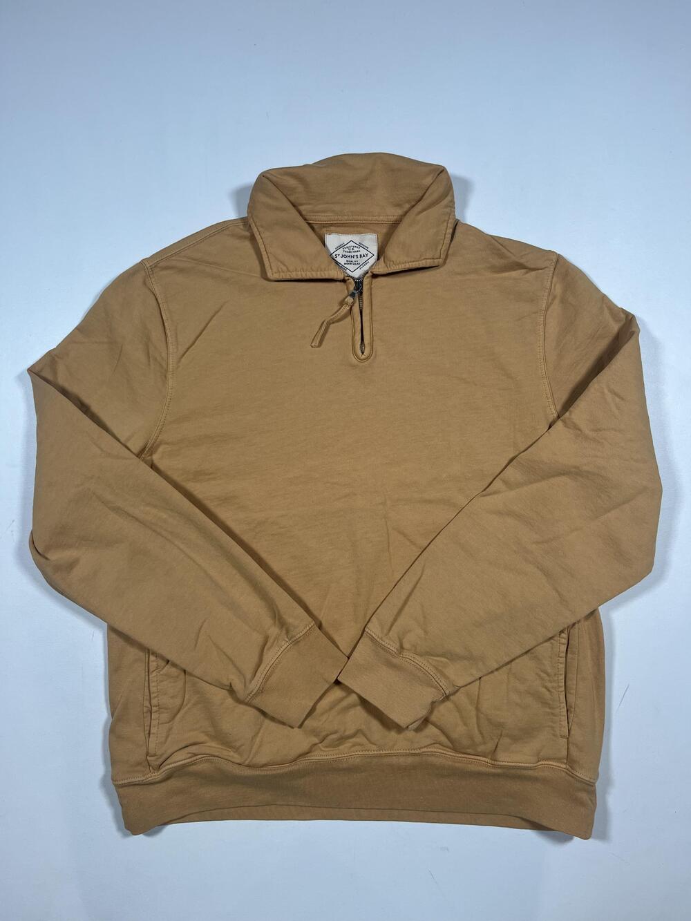 St Johns Bay Sweatshirt Mens Medium Brown Quarter Zip Cotton Pullover Pockets